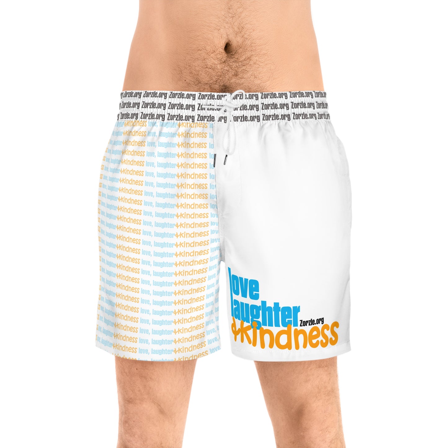 Kindness Swim Shorts — "Love Laughter & Kindness" Men's Mid-Length Boardshorts