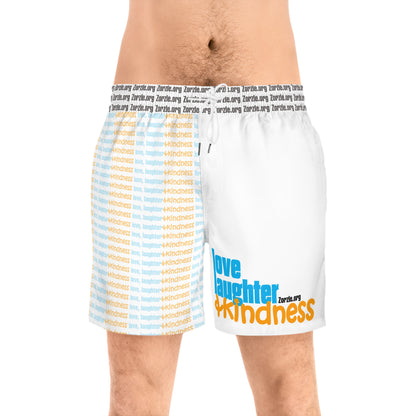 Kindness Swim Shorts — "Love Laughter & Kindness" Men's Mid-Length Boardshorts