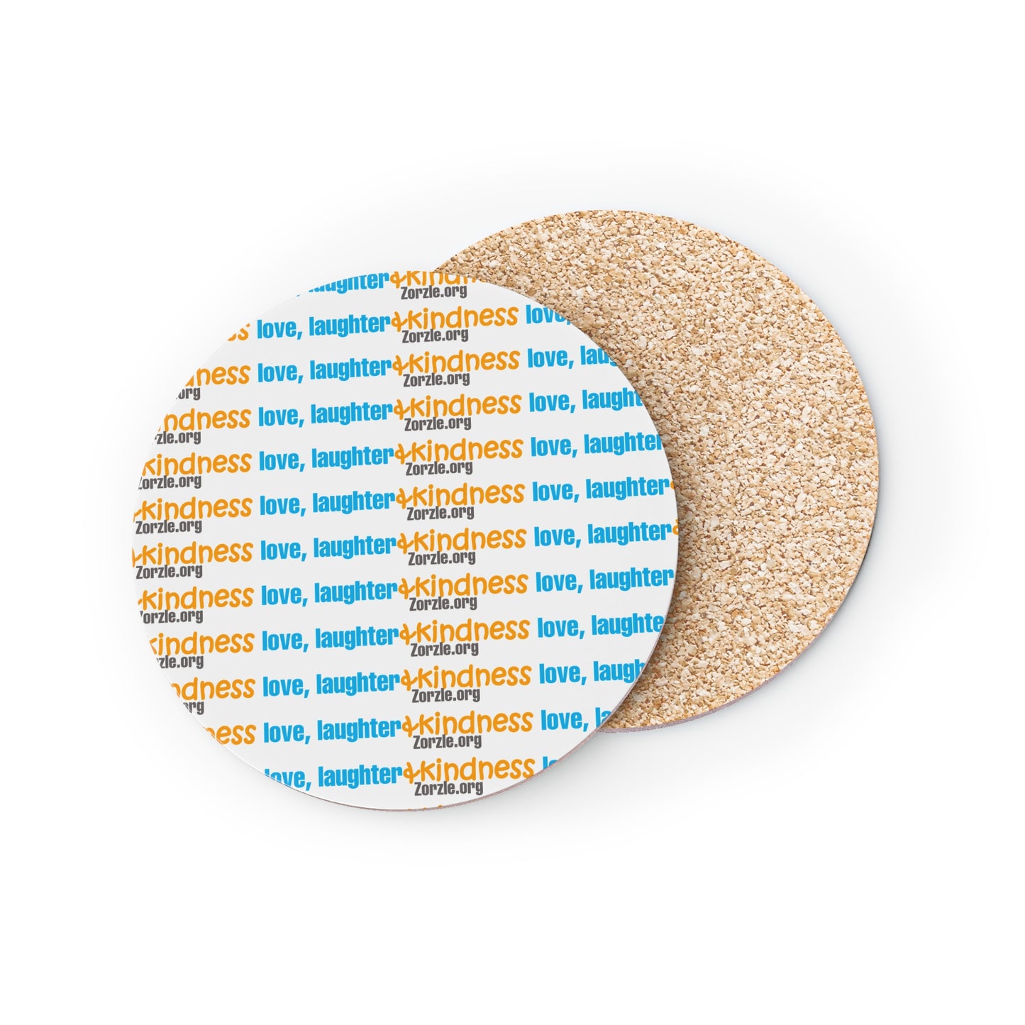 Coasters — Love, Laughter, Kindness Pattern Cork Drink Coasters