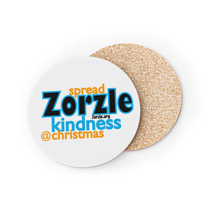 Coasters — "Spread Zorzle Kindness @ Christmas" Round Cork Drink Coaster