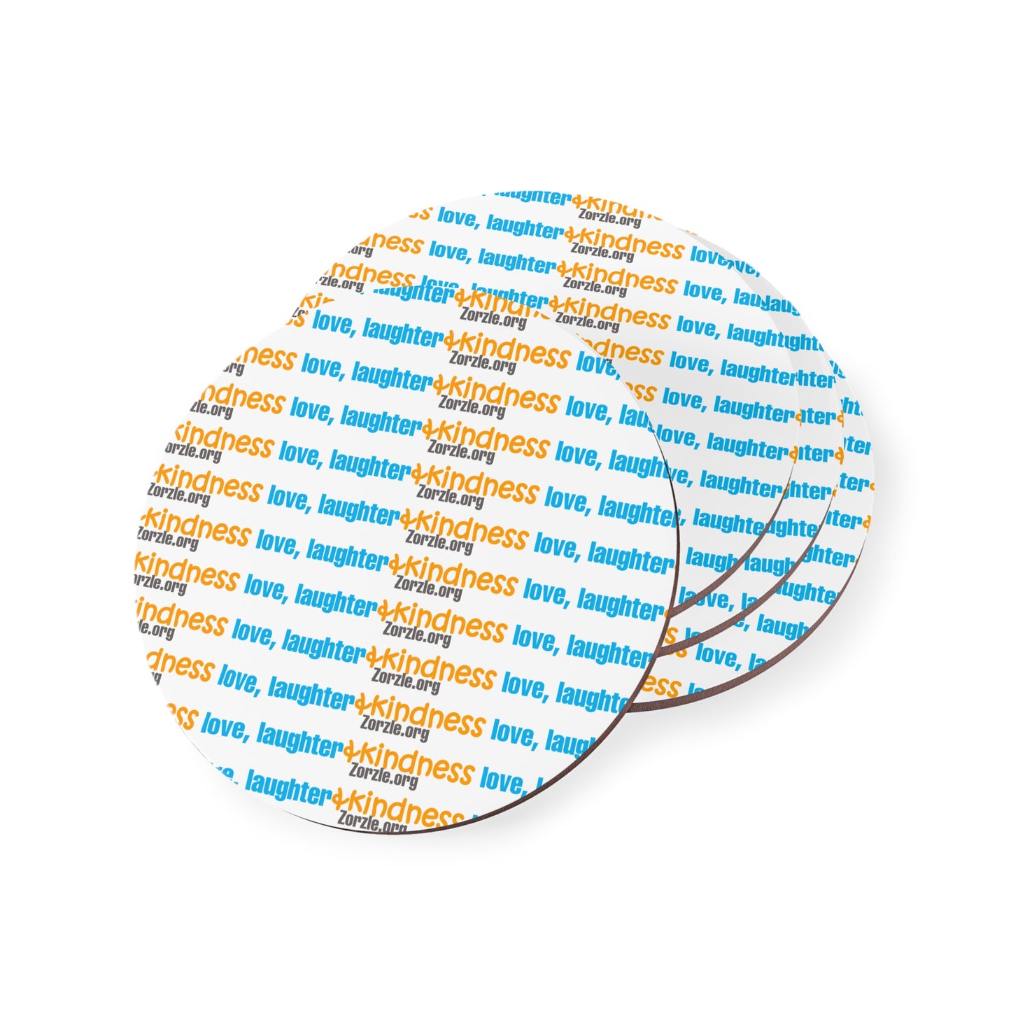 Coasters — Love, Laughter, Kindness Pattern Cork Drink Coasters