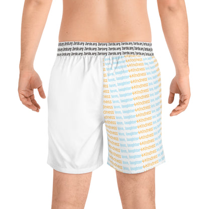Kindness Swim Shorts — "Love Laughter & Kindness" Men's Mid-Length Boardshorts