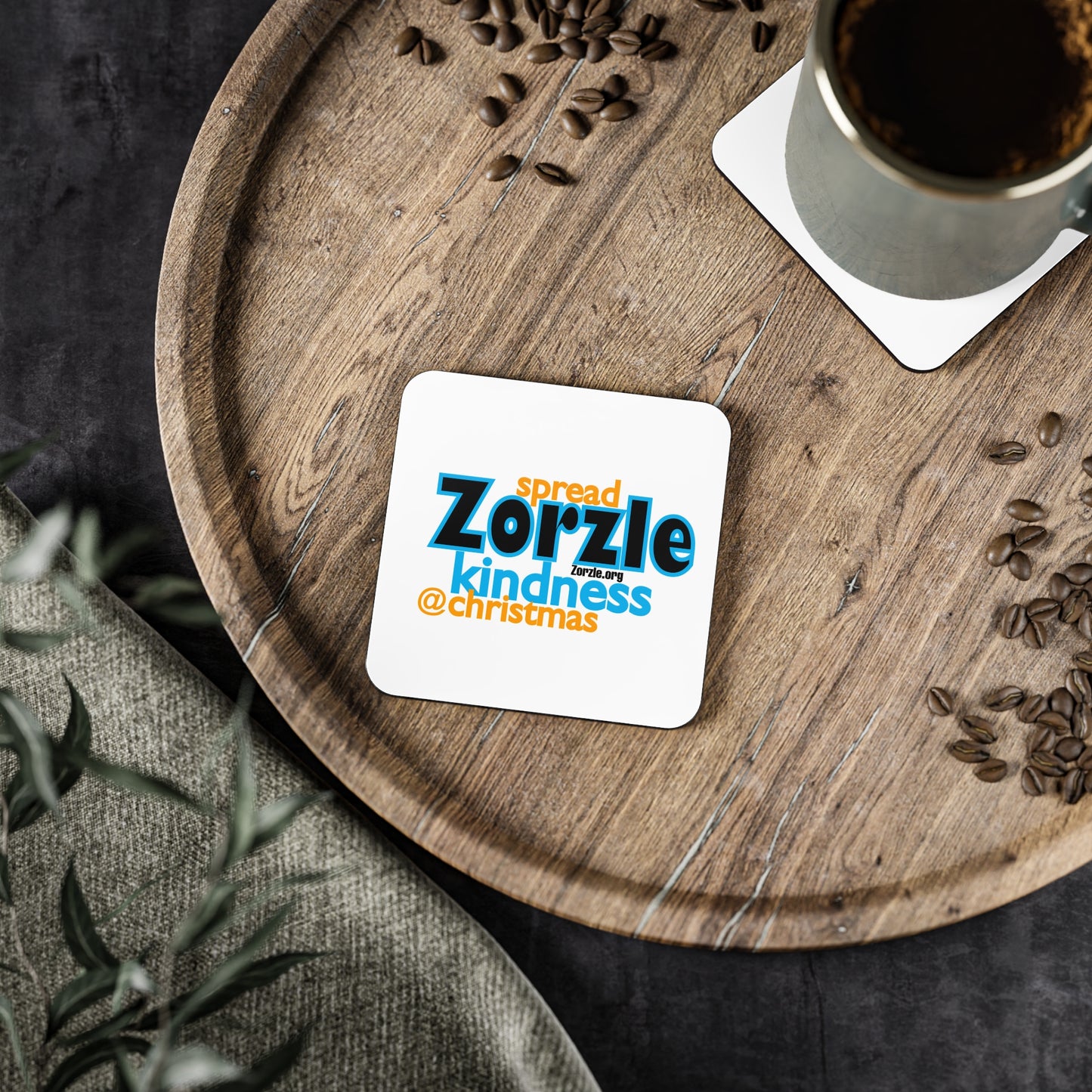 Coasters — "Spread Zorzle Kindness @ Christmas" Round Cork Drink Coaster