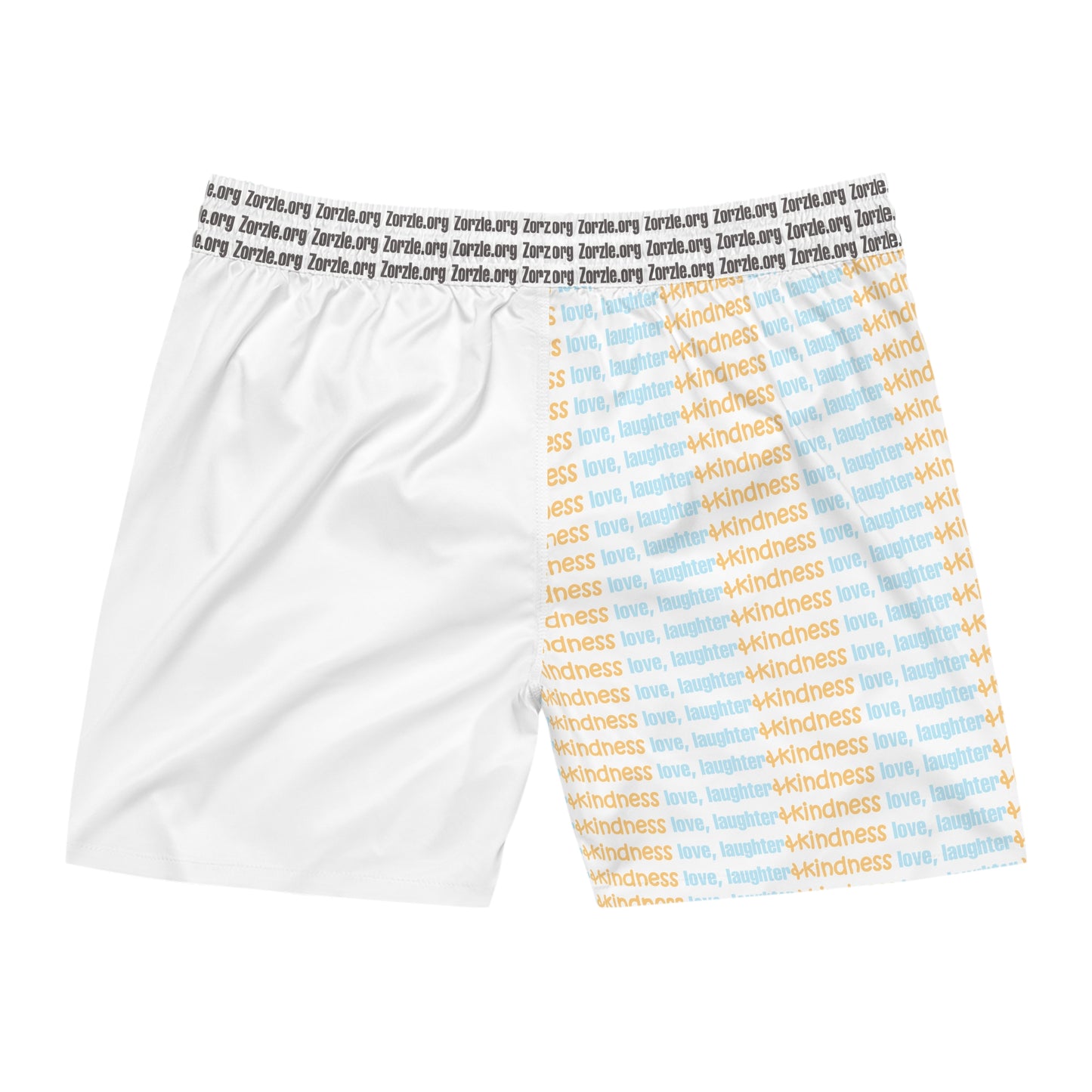 Kindness Swim Shorts — "Love Laughter & Kindness" Men's Mid-Length Boardshorts