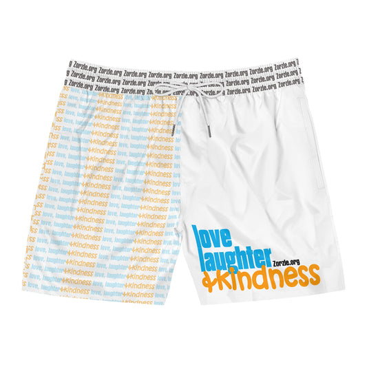 Kindness Swim Shorts — "Love Laughter & Kindness" Men's Mid-Length Boardshorts
