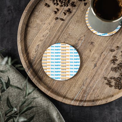 Coasters — Love, Laughter, Kindness Pattern Cork Drink Coasters