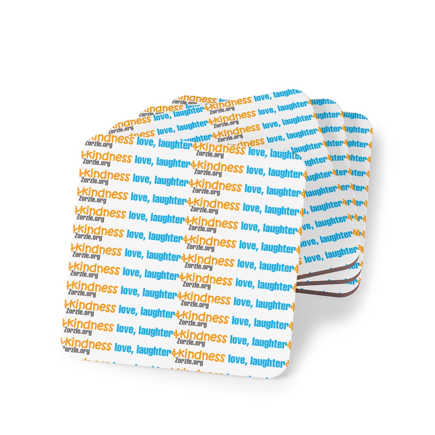 Coasters — Love, Laughter, Kindness Pattern Cork Drink Coasters