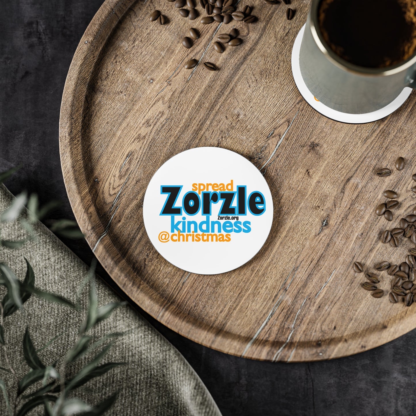 Coasters — "Spread Zorzle Kindness @ Christmas" Round Cork Drink Coaster