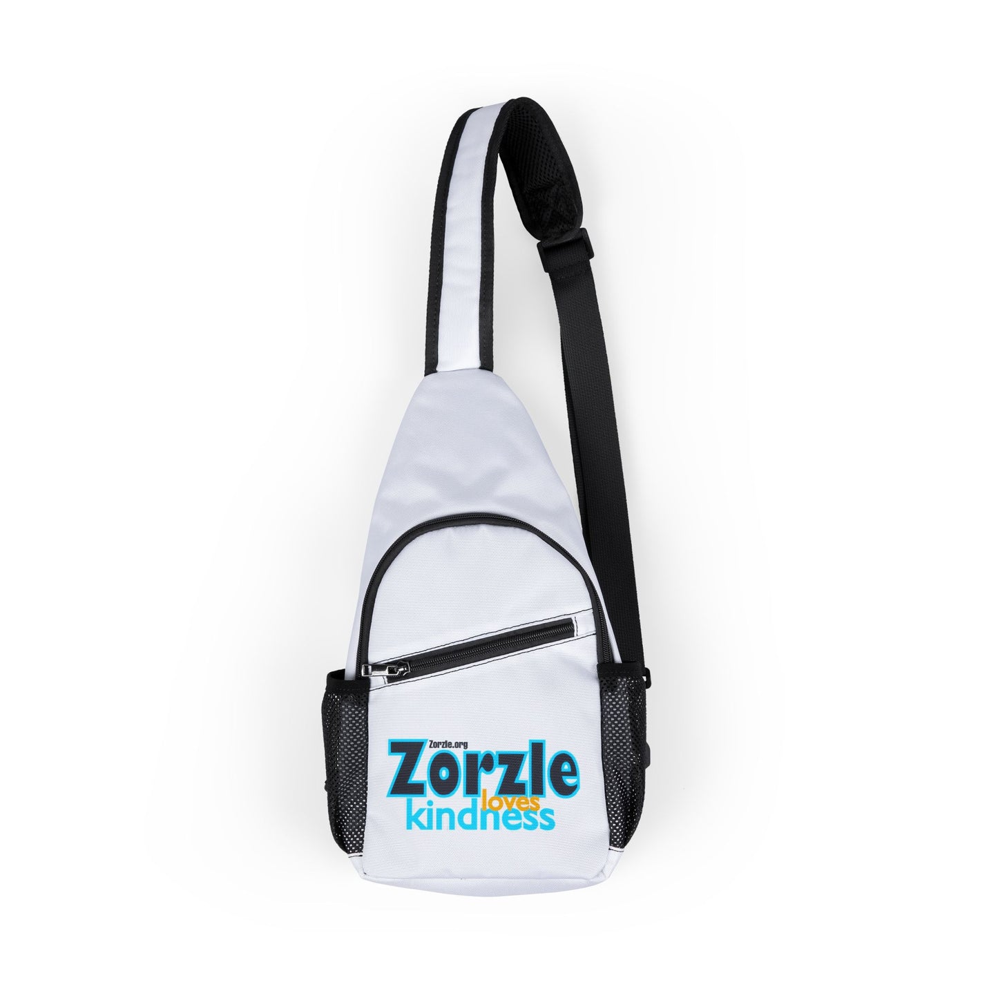 Zorzle Kindness Chest Bag – White Sling Bag with Bold Logo